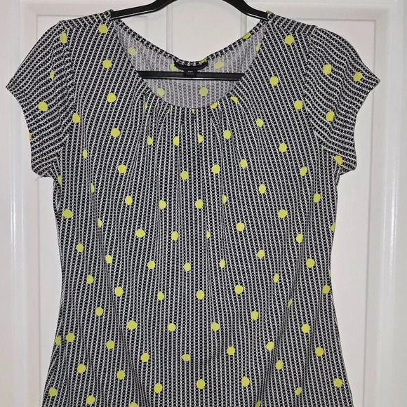 Worthington fun yellow black dot business blouse petite medium - Picture 1 of 4